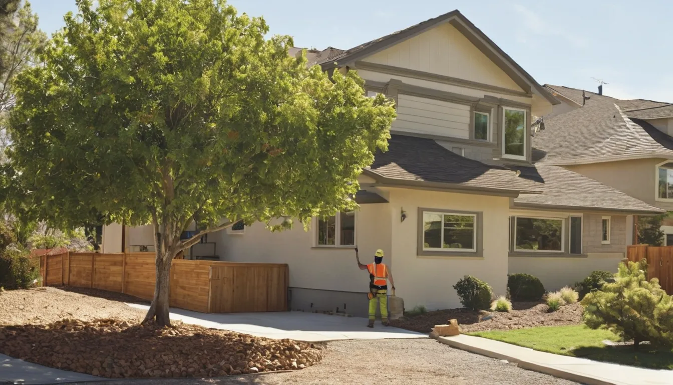 A tree removal provider working on a large backyard tree in Salt Lake City while a family home sits calmly nearby